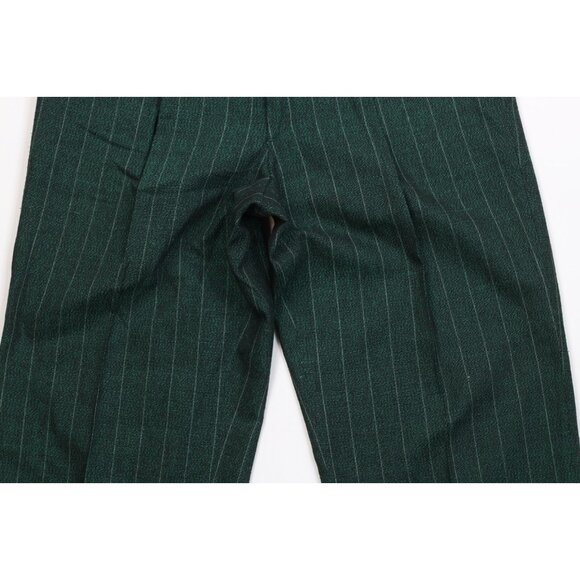 Vtg 70s 80s Mens 44L 2 Piece Wool Striped Double Breasted Suit Green 34x32 USA - Picture 14 of 16